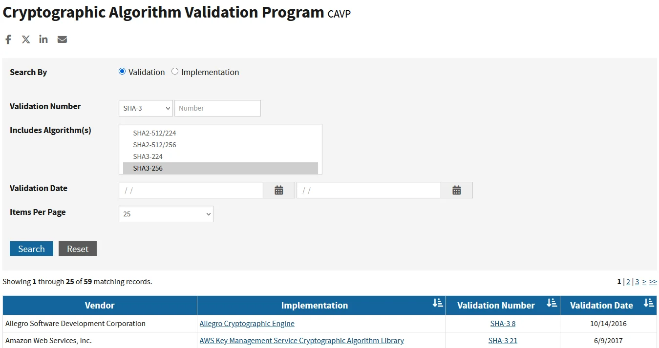 NIST CAVP Webpage