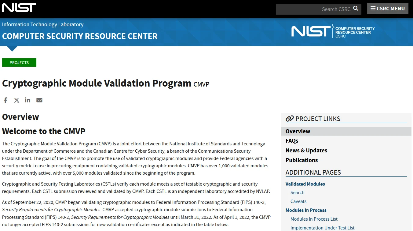 NIST CMVP Webpage